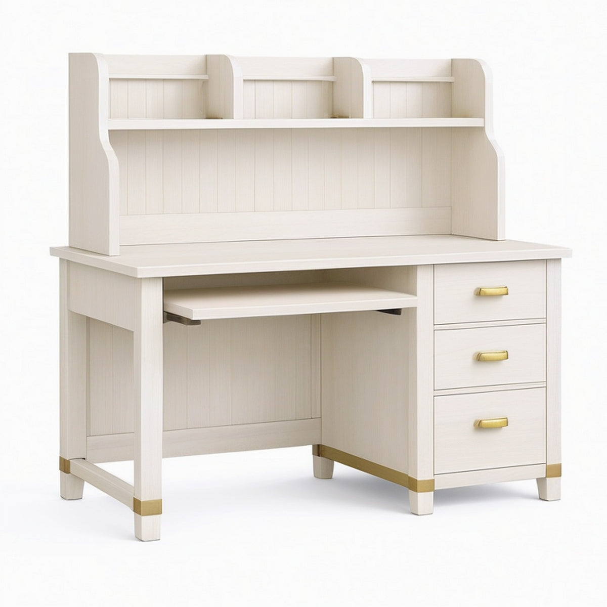Bureau avec étagères 120 x 60 x 170 cm en bois blanc avec tiroirs style classique