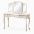 Coiffeuse 120 x 45 x 145 cm en bois blanc avec miroir triptyque style classique