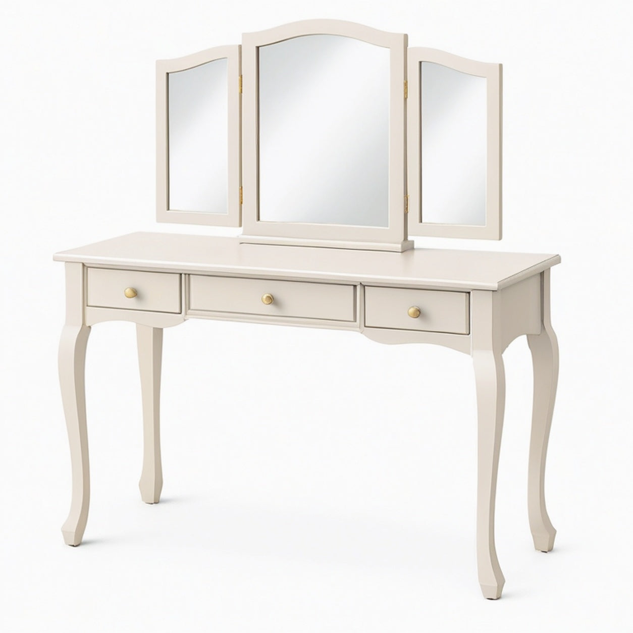 Coiffeuse 120 x 45 x 145 cm en bois blanc avec miroir triptyque style classique