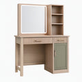 Coiffeuse 100 x 45 x 160 cm en bois finition chêne et vert avec miroir lumineux et rangements