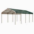 Abri voiture 600 x 300 x 270 cm en acier beige/vert à toit incliné