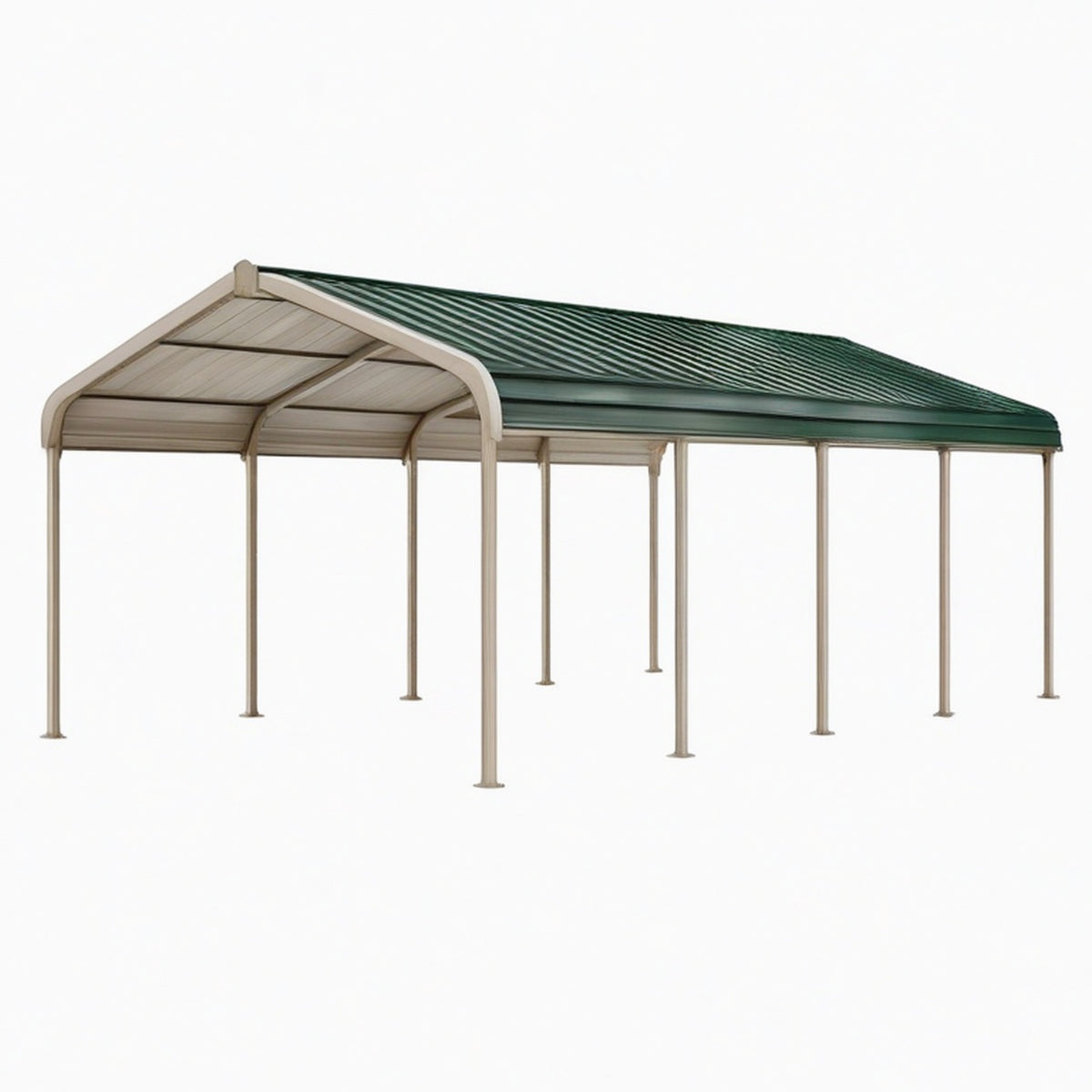 Abri voiture 600 x 300 x 270 cm en acier beige/vert à toit incliné