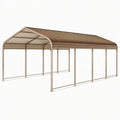 Abri voiture 600 x 300 x 270 cm en acier beige et brun avec toit nervuré