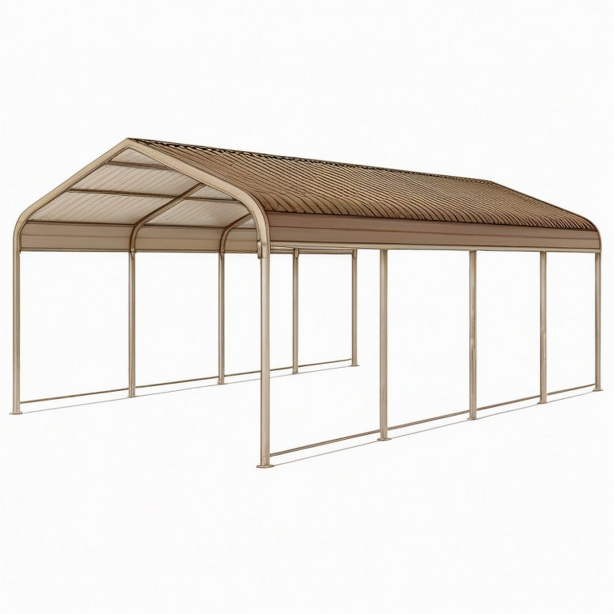 Abri voiture 600 x 300 x 270 cm en acier beige et brun avec toit nervuré