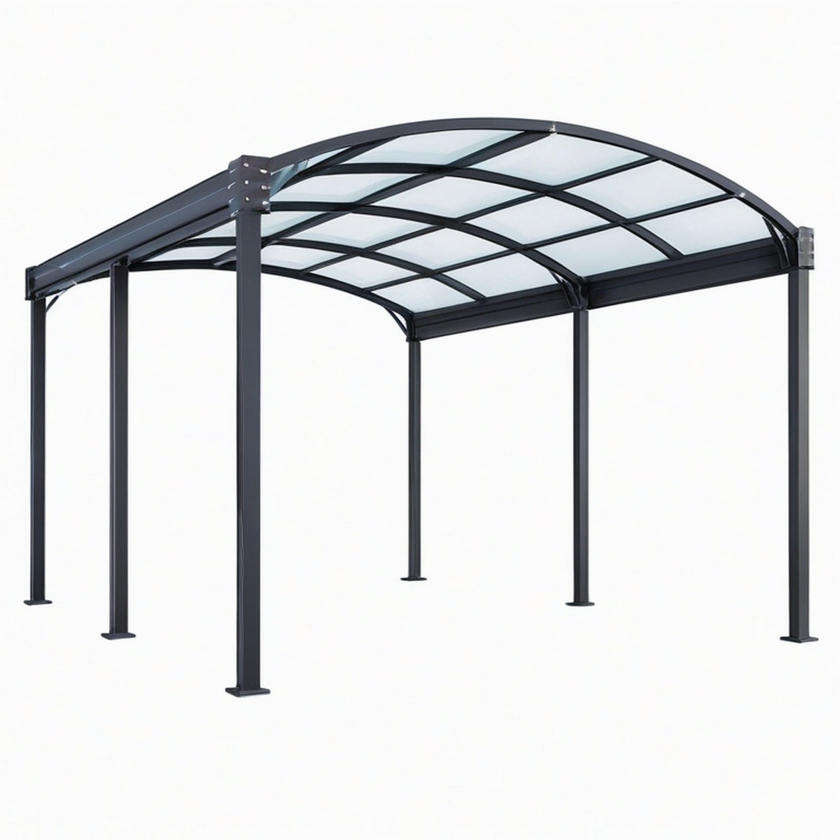 Abri voiture 500 x 300 x 240 cm en acier et polycarbonate noir - toit cintré extérieur