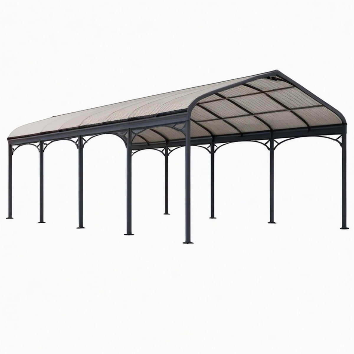 Abri de voiture 600 x 300 x 270 cm en acier noir avec toit en polycarbonate
