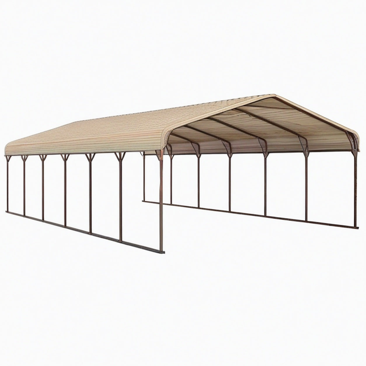 Abri voiture 600 x 600 x 270 cm en acier marron et beige avec toit couvrant