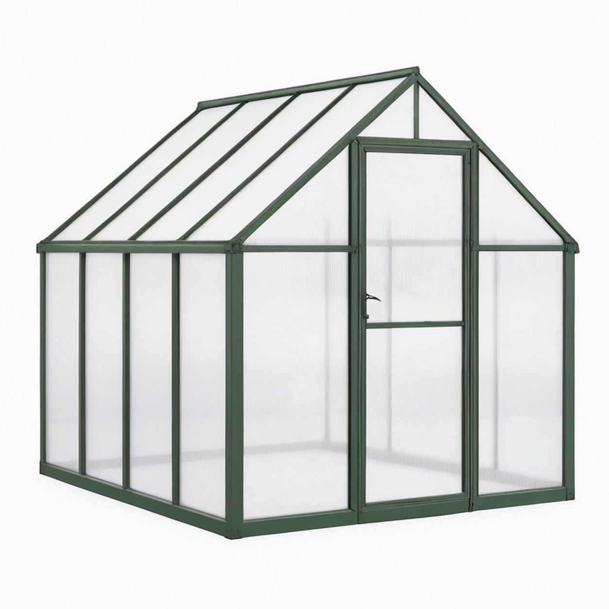 Serre de jardin 190 x 190 x 195 cm en aluminium vert et panneaux en polycarbonate pour culture extérieure à toit incliné