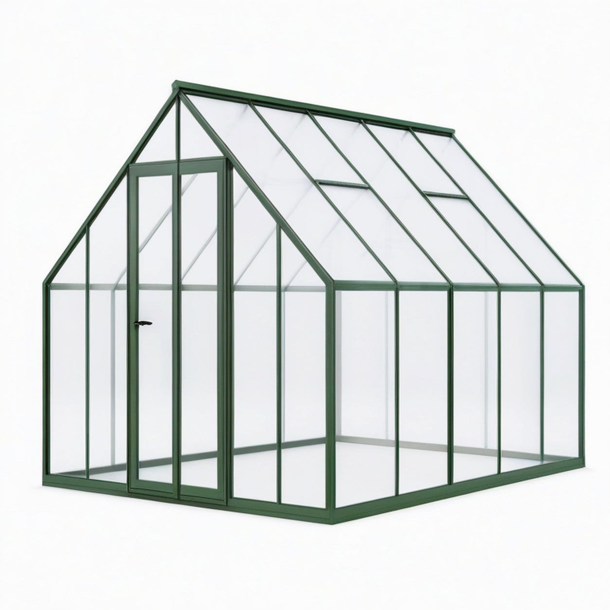 Serre de jardin 190 x 190 x 195 cm en aluminium vert avec panneaux transparents - toit à deux pentes