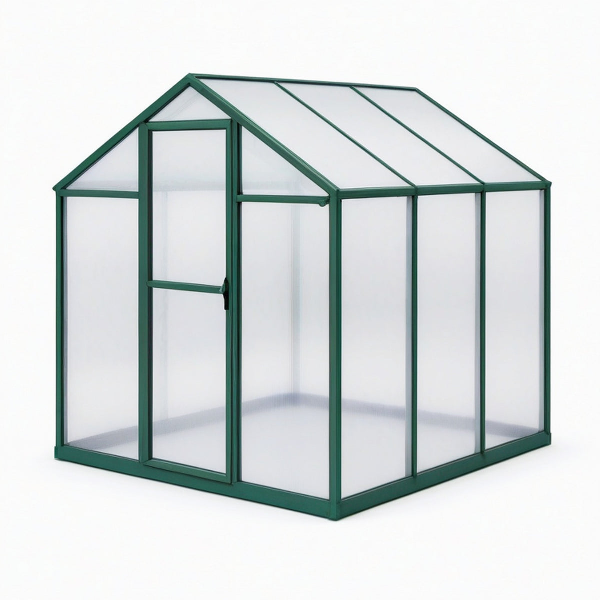 Serre de jardin 190 x 190 x 195 cm en aluminium vert et polycarbonate translucide avec porte battante