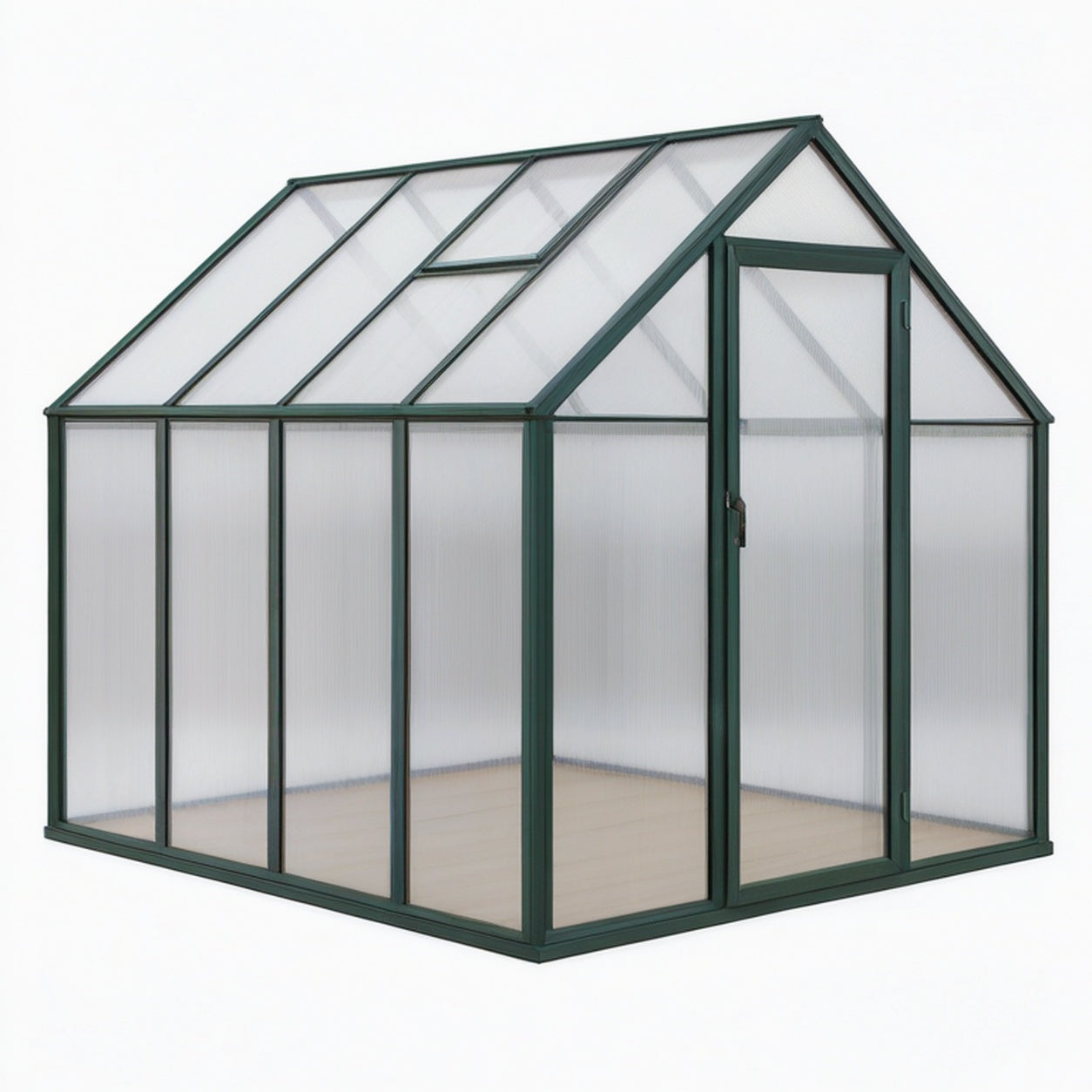 Serre de jardin 190 x 190 x 195 cm en aluminium vert avec panneaux translucides et lucarne de ventilation