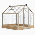 Serre de jardin 240 x 190 x 240 cm en aluminium beige avec panneaux transparents et base en bois