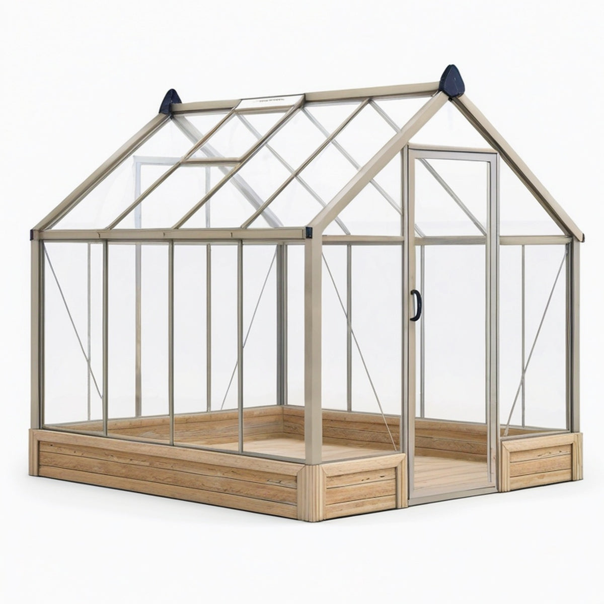 Serre de jardin 240 x 190 x 240 cm en aluminium beige avec panneaux transparents et base en bois