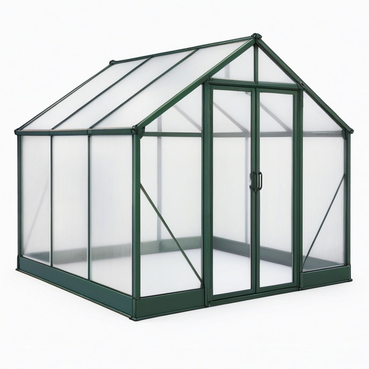 Serre de jardin 190 x 190 x 195 cm en aluminium vert avec panneaux transparents et porte coulissante