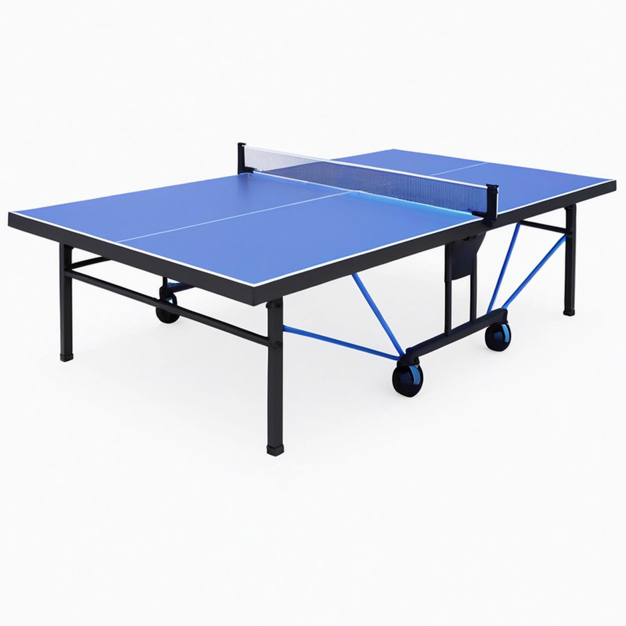 Table de tennis de table 274 x 152.5 x 76 cm bleue en acier avec roulettes