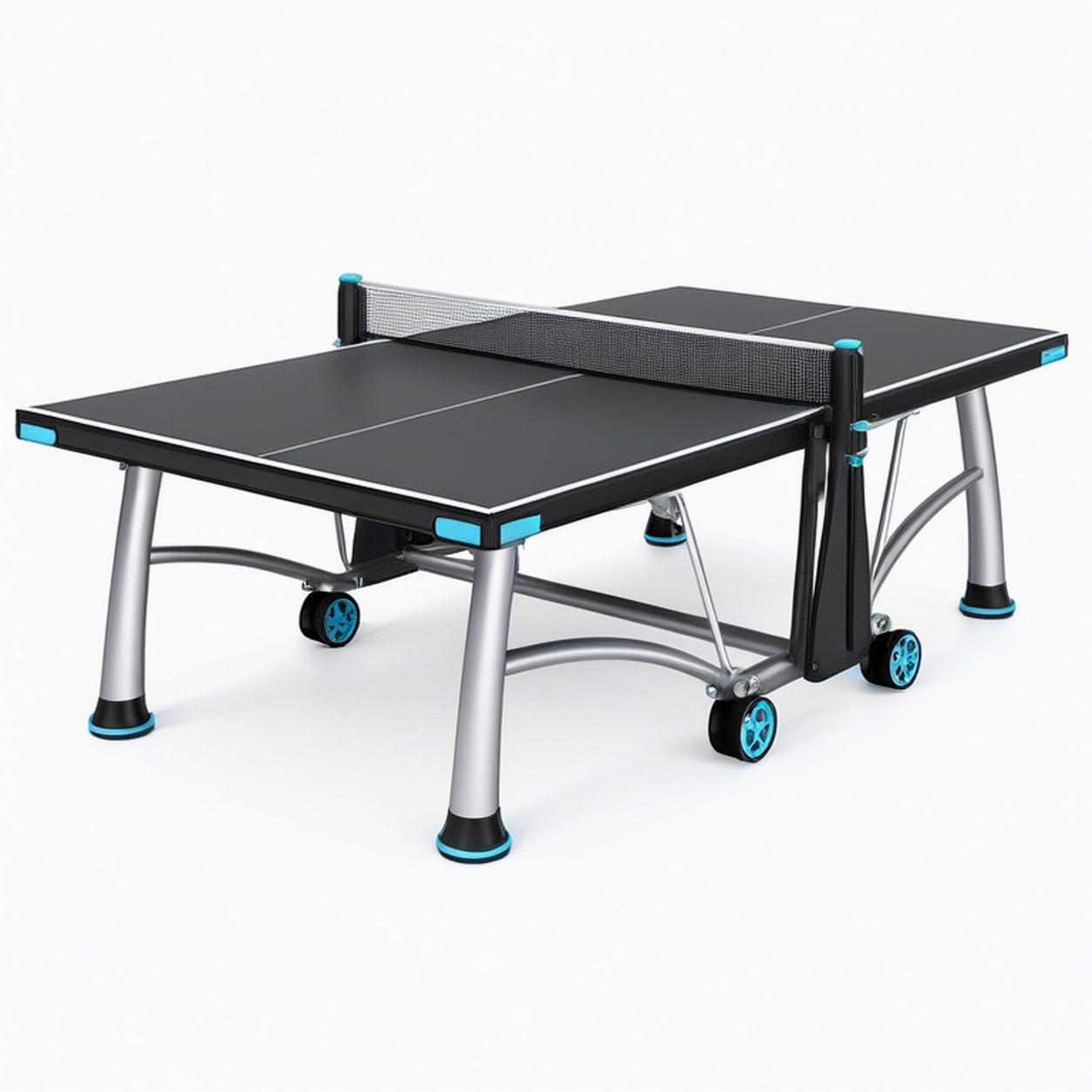 Table de tennis de table 274 x 152.5 x 76 cm en acier noire pliable à roulettes