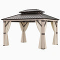 Tonnelle de jardin 300 x 300 cm en métal beige marron avec rideaux et toit double