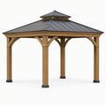 Gazebo de jardin 400 x 400 cm en bois brun avec toit métallique noir