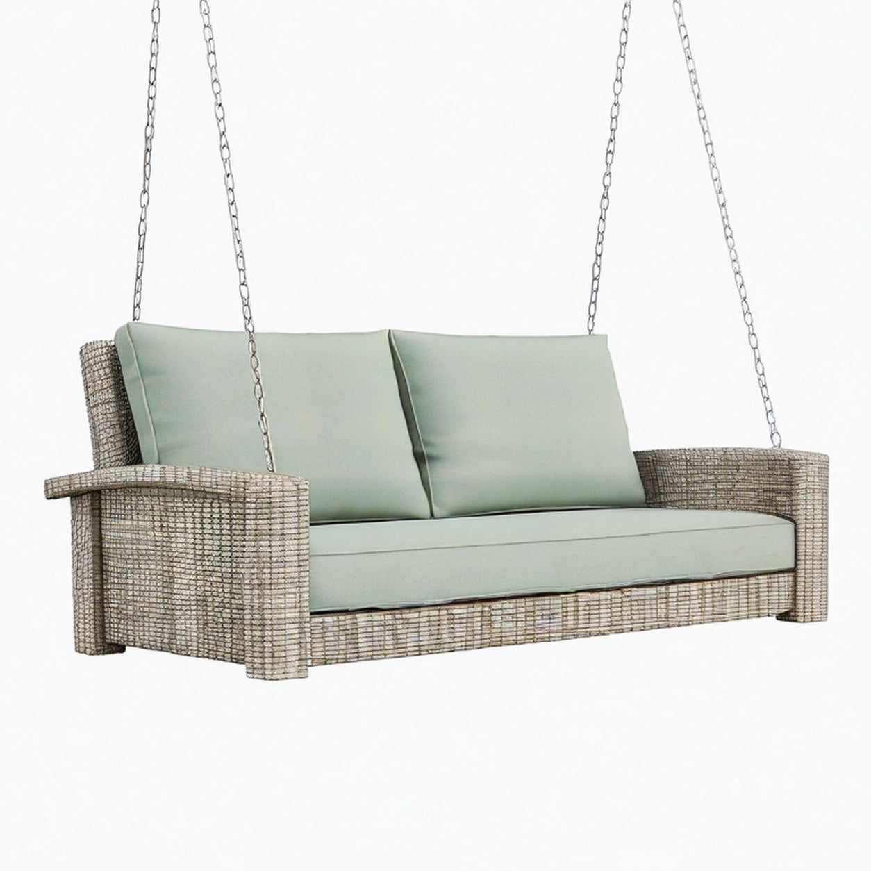 Canapé balancelle 2 places 150 x 80 x 75 cm résine tressée beige vert sauge extérieur suspendu