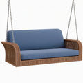 Balancelle suspendue 2 places 130 cm en rotin synthétique marron et tissu bleu pour extérieur