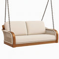 Balancelle de jardin 2 places 160 x 80 x 70 cm en bois brun avec corde beige suspendue