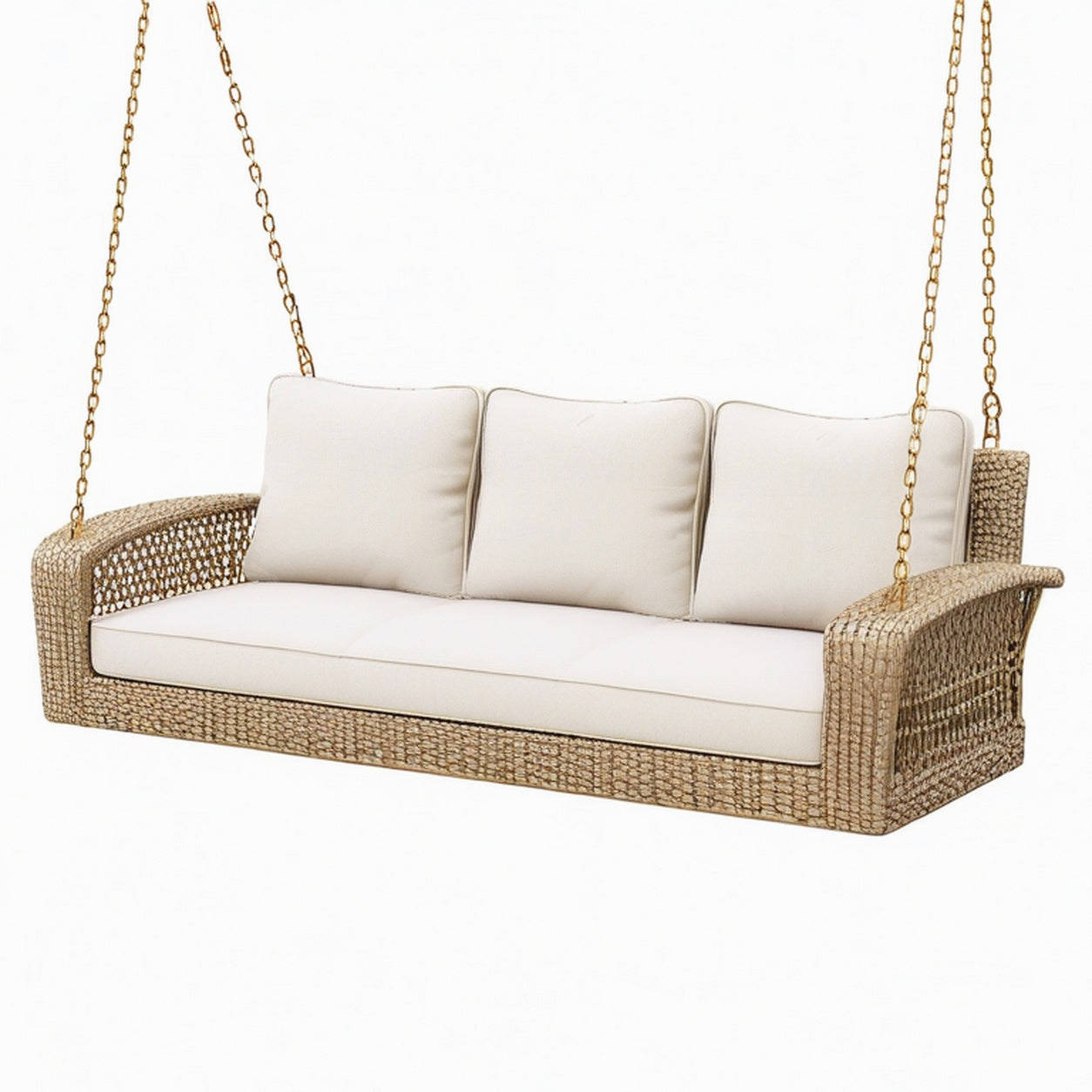 Balancelle de jardin 180 cm en résine tressée beige suspendue
