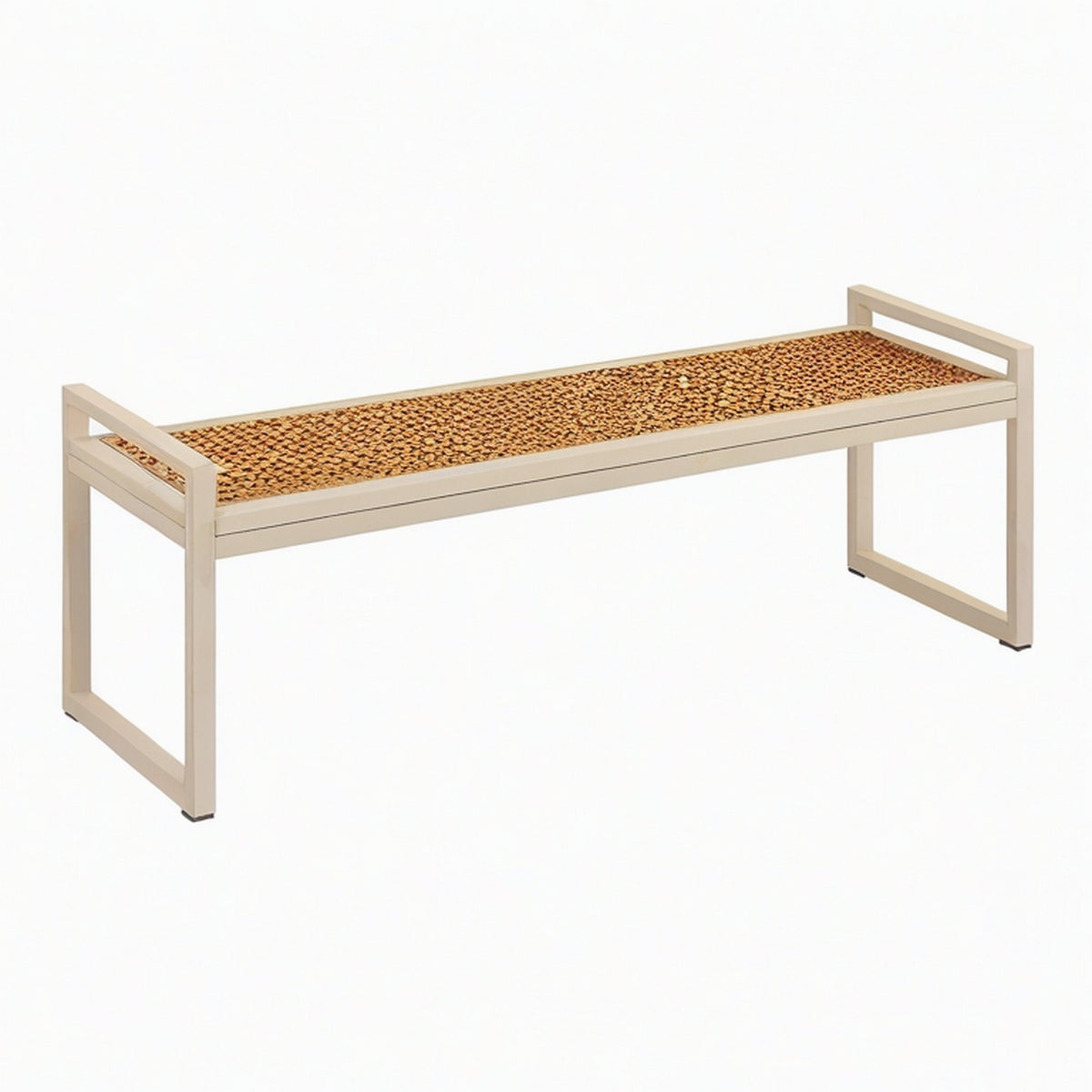 Banc 120 x 40 x 45 cm en métal beige et cannage naturel style contemporain
